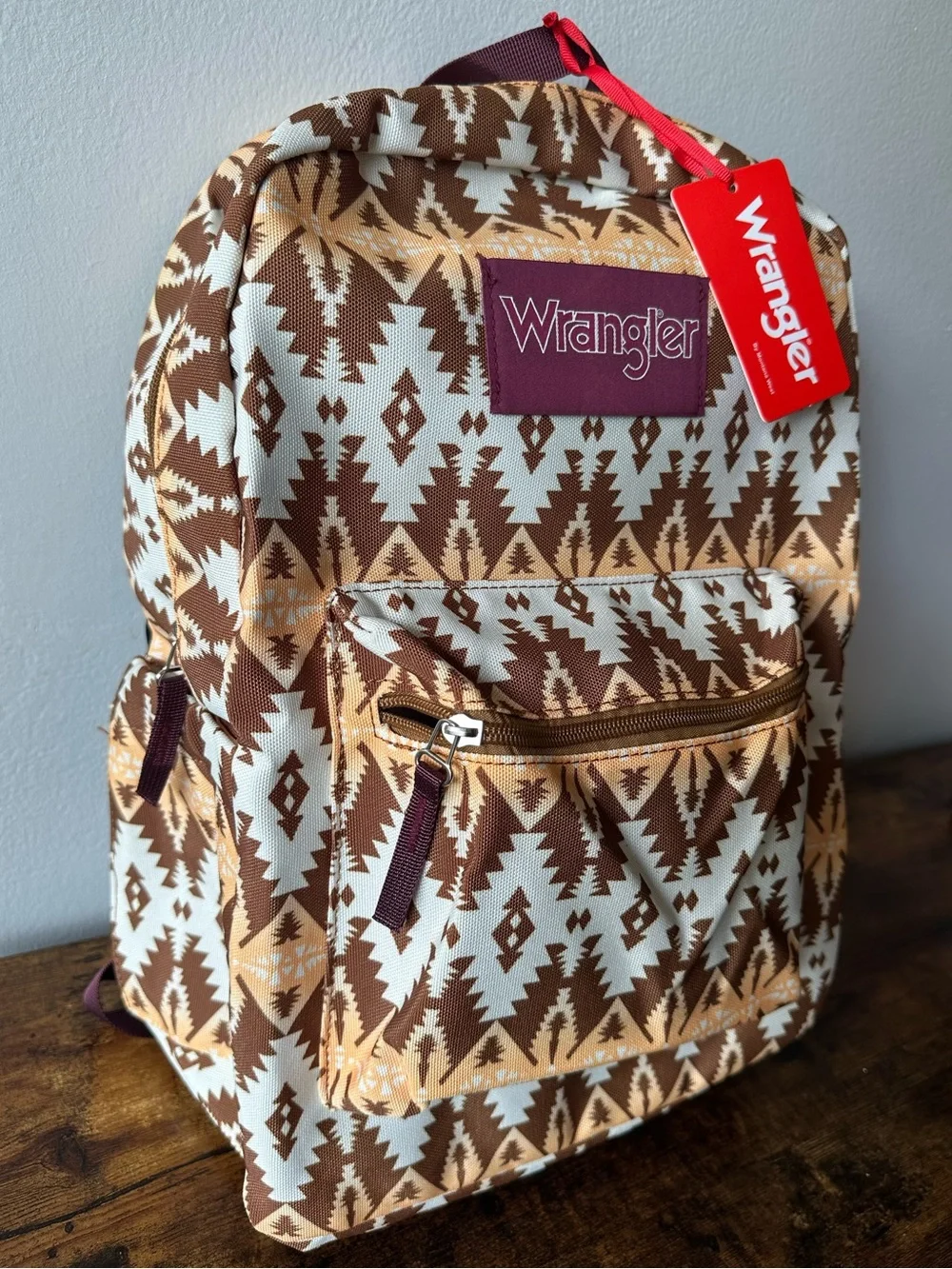 Wrangler Aztec Print Backpack in Brown & Cream Bohemian Western Style NWT
